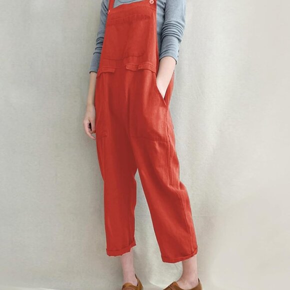 Women's Baggy Plus Size Overalls Jumpsuits Wide Leg Harem Pants Casual Rompers - Picture 3 of 4